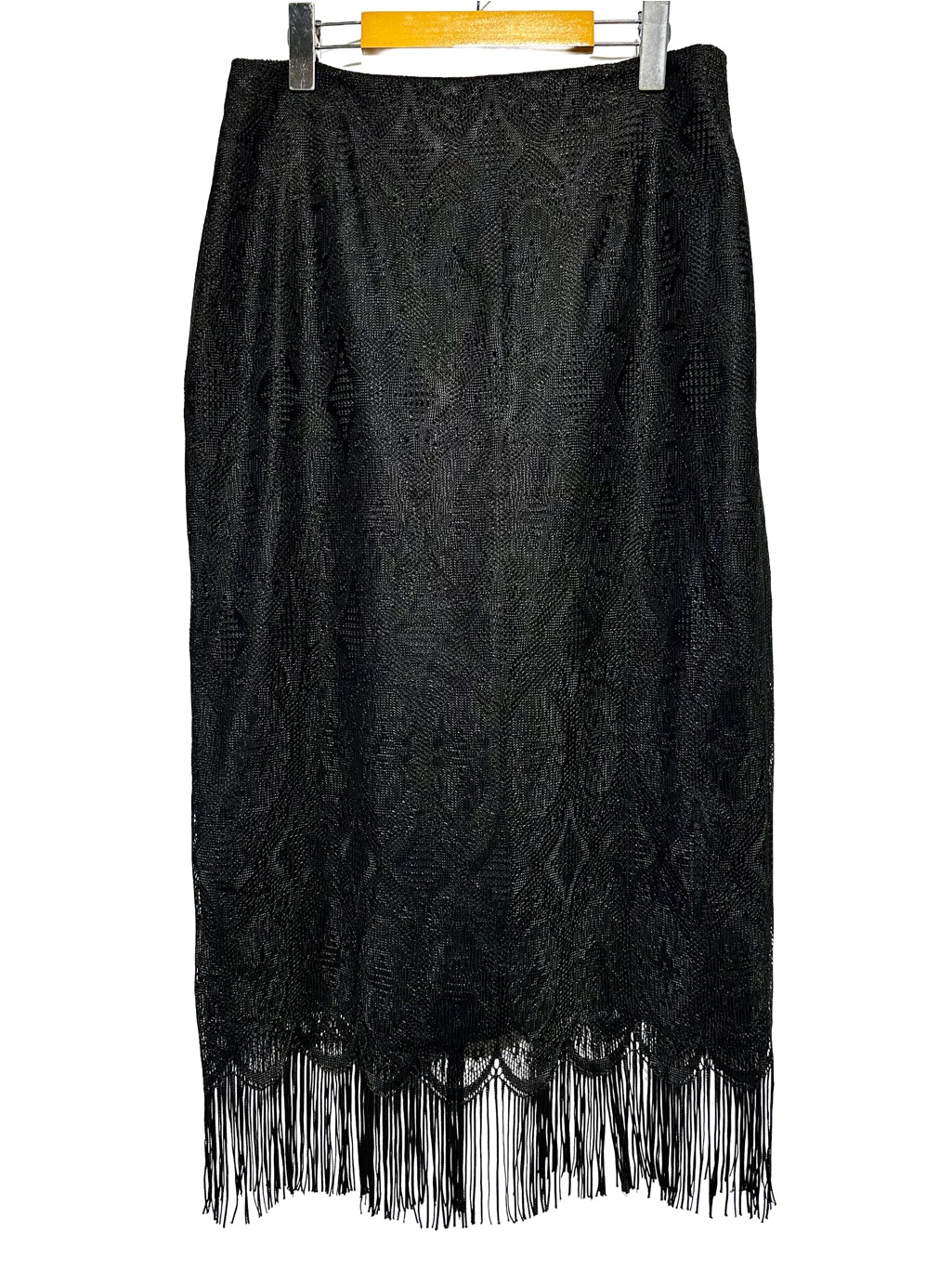 Simbari Black Fringe Knit Midi Skirt Boho Goth Festival Poetcore